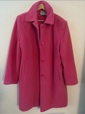 Pink Wool-Blend Single-Breasted Pea Coat